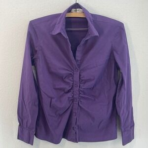 Y2K Purple Ruched Button Down Shirt Top Womens Size S Jennifer and Grace Corp